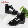 Aphixta Woman Gladiator Sandals Zip Close Peep Toe Women Summer Hollow Shoes Black Color Ladies Wedge Shoes Big Size 43