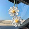 Cute Crochet Daisy Car Hanging Ornament, Handmade Knitted Flower Rear View Mirror Charm for Women, Aesthetic Car Accessories for a Cheerful and Cozy