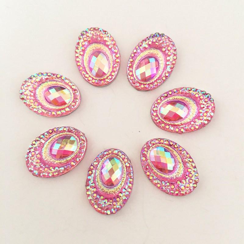 AB Resin Peacock Oval FlatBack Rhinestone Appliques/wedding DIY Craft 40pcs 13mm*18mm