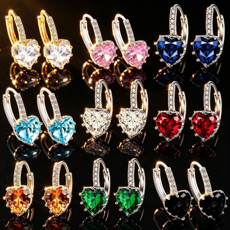 1 Pair Classic Fashion Heart-Shape High Quality Zirconia Hoop Earrings For Trend Women Lovely Birthday Jewelry Gift