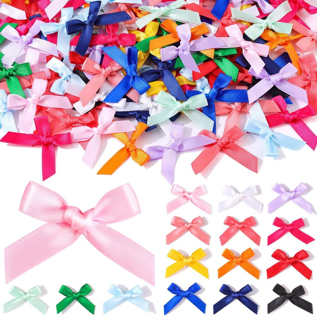 Colorful Mini Bows for Crafts, 1.5*2 Inch Satin Ribbon Small Bows for Crafting Decor, Fabric Tiny Bow for Clothes Ornament