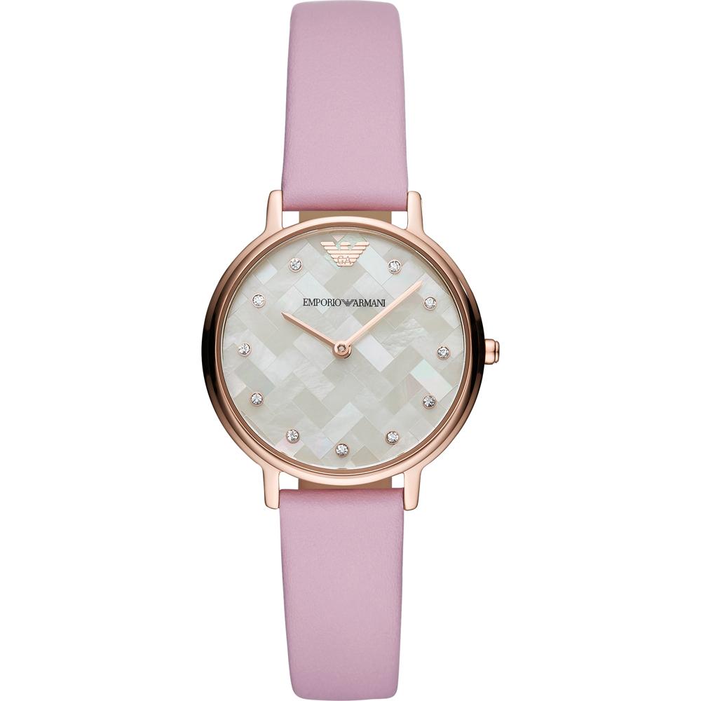 Emporio Armani Mother of pearl Pink Leather Ladies Quartz Watch AR11130 мать жемчужного