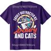 Funny Easily Distracted By Archery And Cats T Shirts Men Cotton Humor Streetwear Tee Shirt Short Sleeve Unisex Loose Clothing