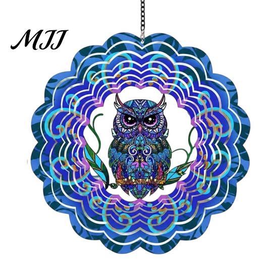 Easy Install Hanging Ornament Outdoor Owl/Hummingbird/Flower/Tree of Life/Rooster Wind Spinners, Reflective Spinners Garden Decor, Bird Deterrents for