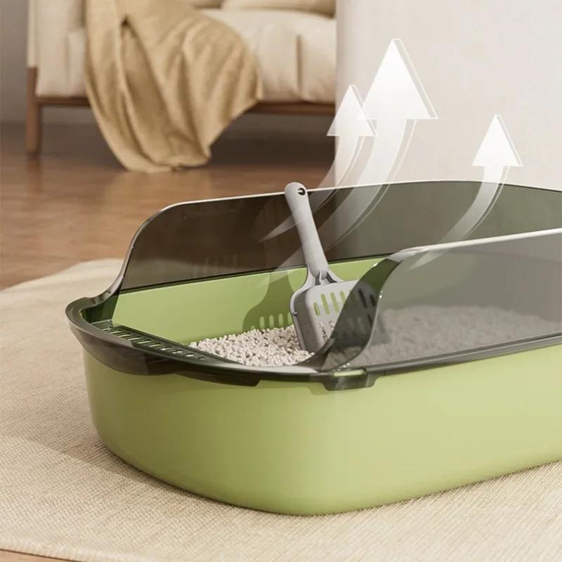 Large Capacity Cat Toilet Cleaning Basin-Splashproof Pet Sandbox Litter Box Durable Cat Tray Bedpan Supplies for Kittens & Cats