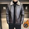Thickened Fleece Leather Jacket Leather Men's Leather Jacket Autumn and Winter Locomotive Clothing Casual Loose Lapel Jacket Men