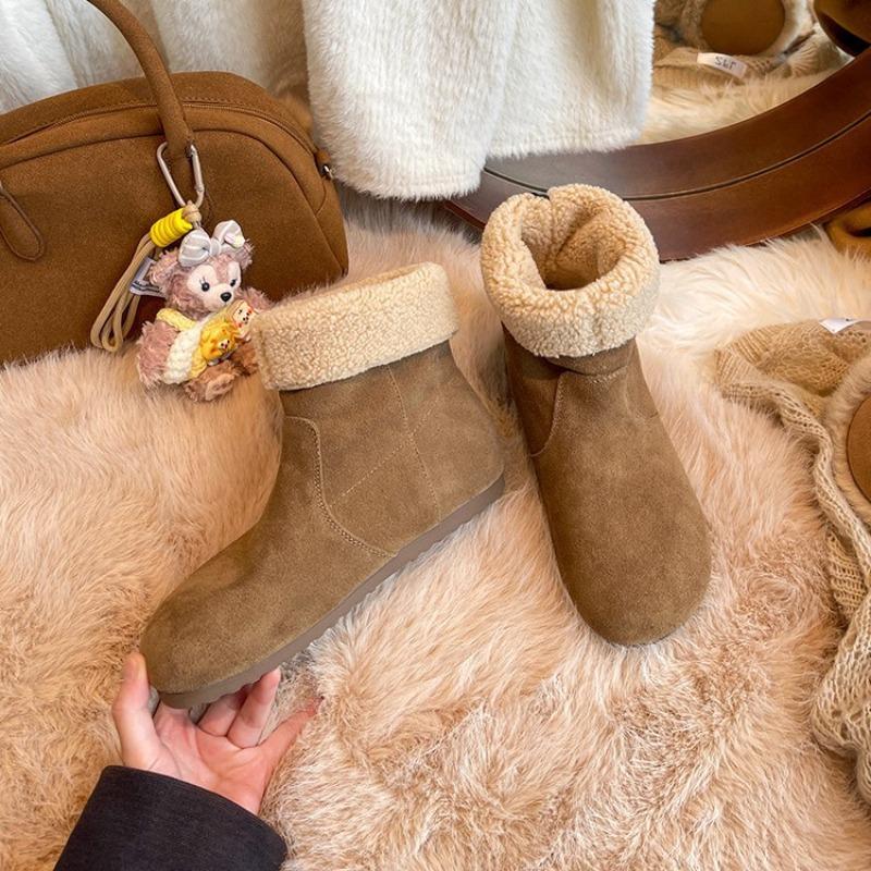 Two wearing warm snow boots for women's autumn and winter new thick-soled fluffy cotton shoes retro velvet short boots for women's shoes