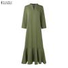 ZANZEA Women Casual V-Neck 3/4 Sleeve Solid Color Long Dress