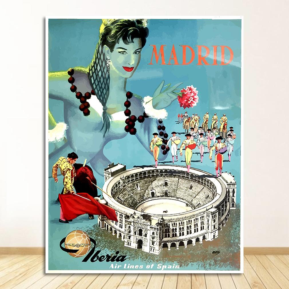 Germany Travel Canvas Paintings Vintage Wall Kraft Posters Coated Stickers Home Decor Gift Spain Madrid Bullfighting Berlin
