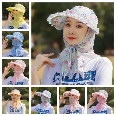 UV Protection Sunshade Shawl Cap Printing Neck Protection Hat Casual Tea Picking Hat  Ladies/Girls