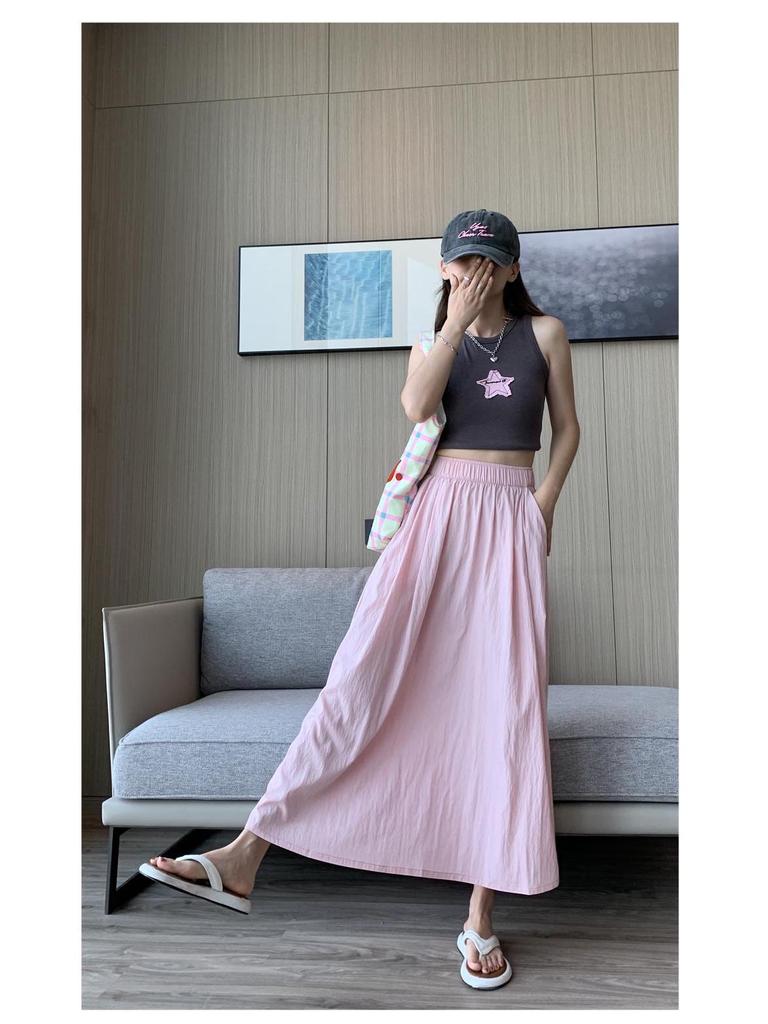 Retro Women's A-Line Midi Skirt - College Style, Versatile & Loose, Perfect for Summer