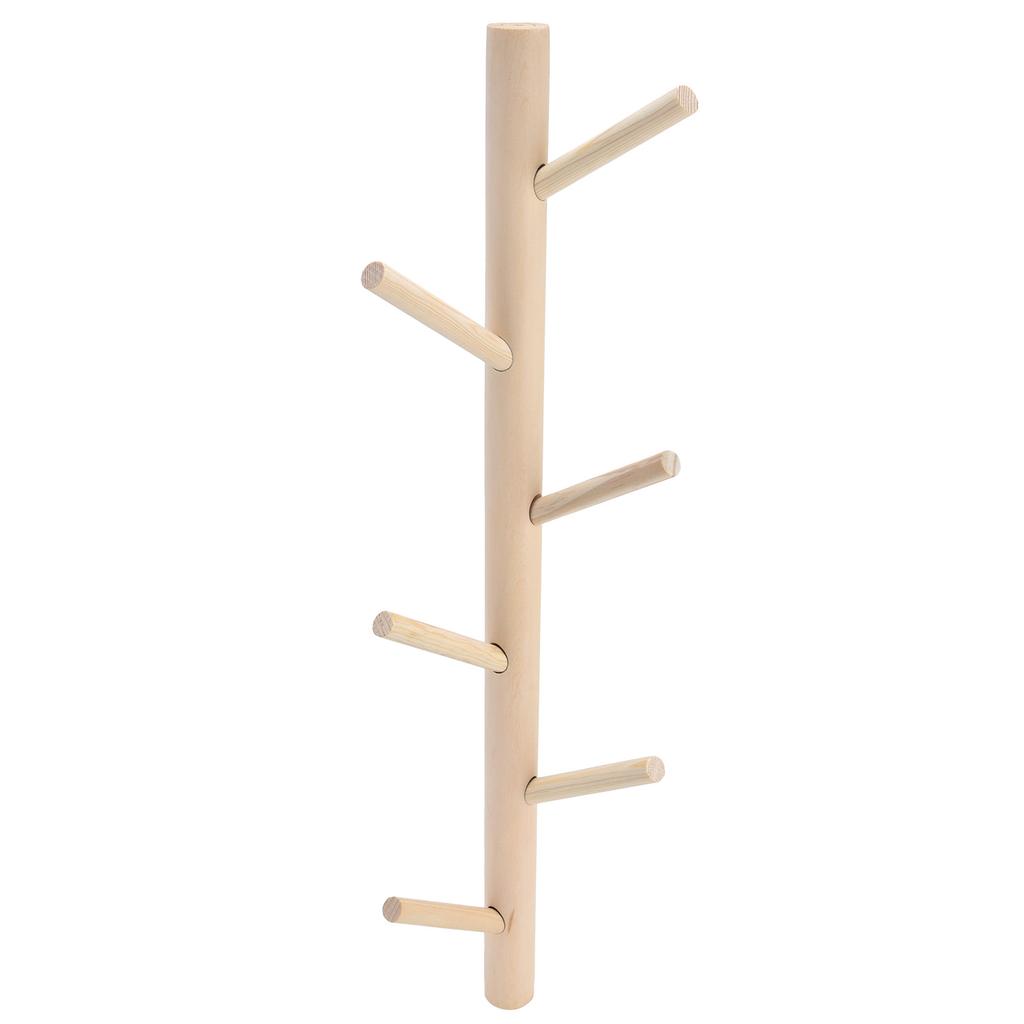 Punch Free Wall Mounted Coat Rack Towel Hanger Tree Branch Shaped Hat Rack for Living Room(Wood