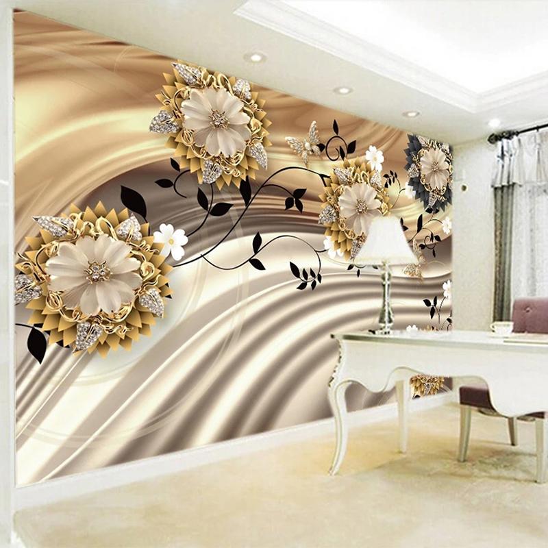 Custom Mural Wallpaper European Style Luxury 3D Stereo Jewelry Flower Silk Wall Paper Living Room TV Sofa Bedroom 3D Home Decor