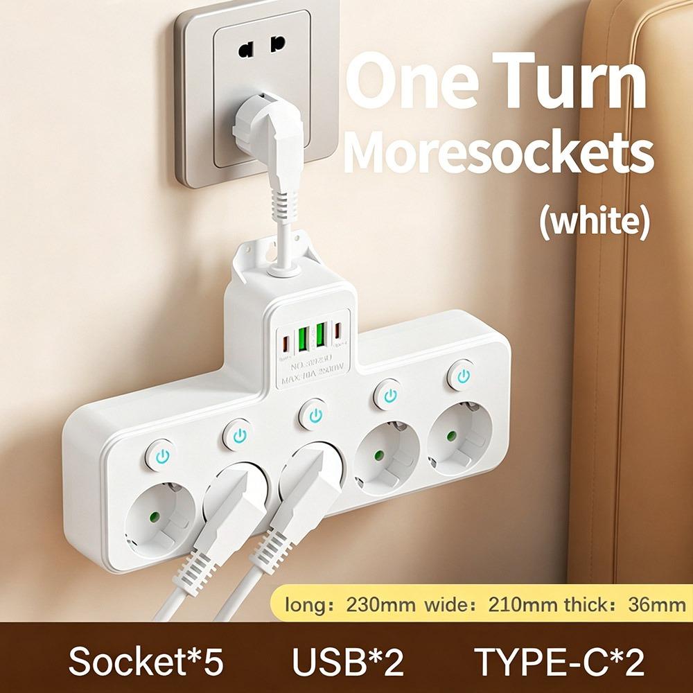 Durable 4/5 Plugs EU Plug Outlet Wall Mounted USB Outlet Electrical Socket Type-C Ports Universal Power Strip Home Offices
