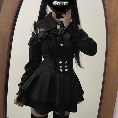 Dark Girl Dreifarbiges Schulterfreies Hemd Halbrock Zweiteiliges Set Lolita