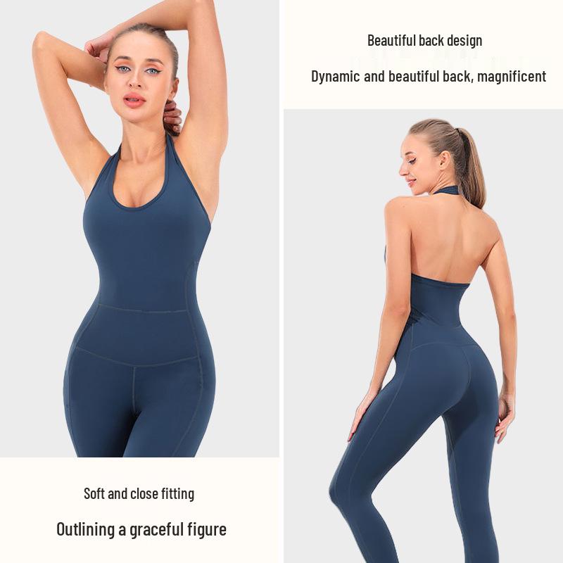New Women's Slim Fit Quick-Dry Yoga Jumpsuit - Spring/Summer Sports Sweat-Wicking Fitness Set