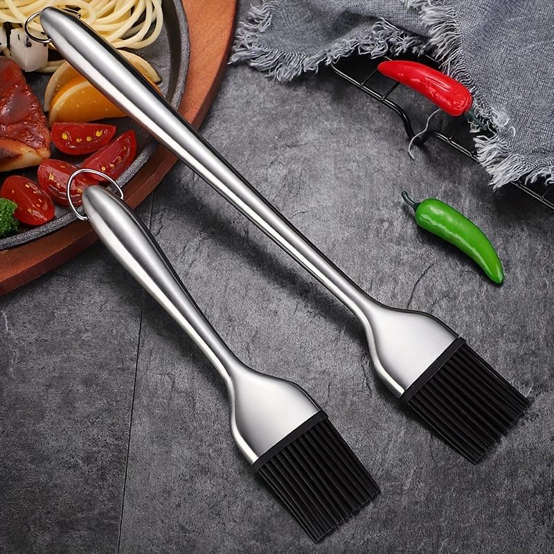 Heavy Duty Basting Brush, Stainless Steel & Heat Resistant Silicone for Grilling Baking BBQ - Non-Stick Easy Clean with Handle