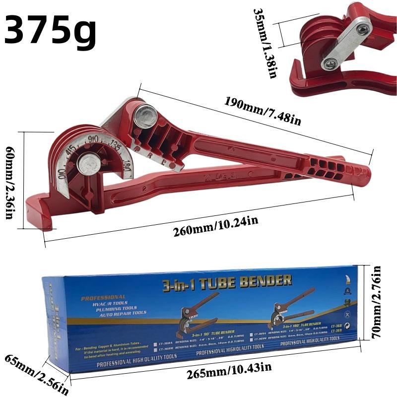 

Three-in-One Manual Copper Tube Bender - Suitable for 6/8/10mm Air Conditioning Tubes, 180° Bend