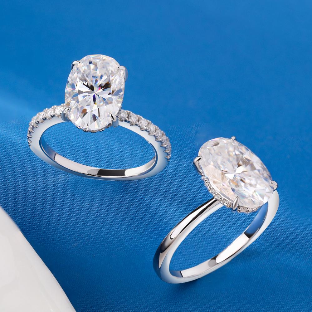 4.5CT Oval Cut All Moissanite Engagement Ring for Women CopperHidden Halo Diamond Rings Wedding Bands Jewelry GRA