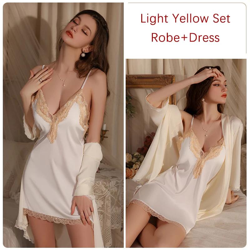 Women's Pajama Set Lace Edge Strap Backless Suspender Nightgown with Bra Set