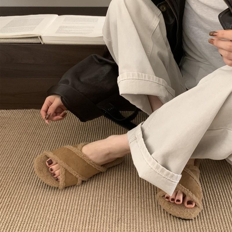 Mao Mao Slippers Women's Fashion Outer Wear 2025 New Retro Muffin Ugly Cute Flat-bottomed Cotton Slippers Lazy One-word Slippers