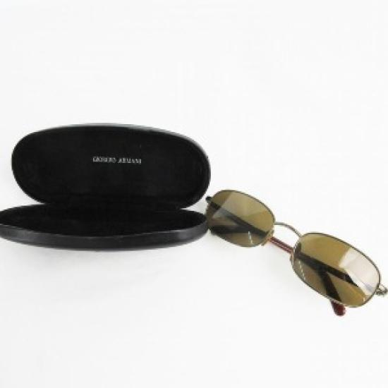 Used Giorgio Armani 671 Square Sunglasses, Metal Frame, Antique Gold with Brown Lenses, Vintage Designer Eyewear for Men and Women