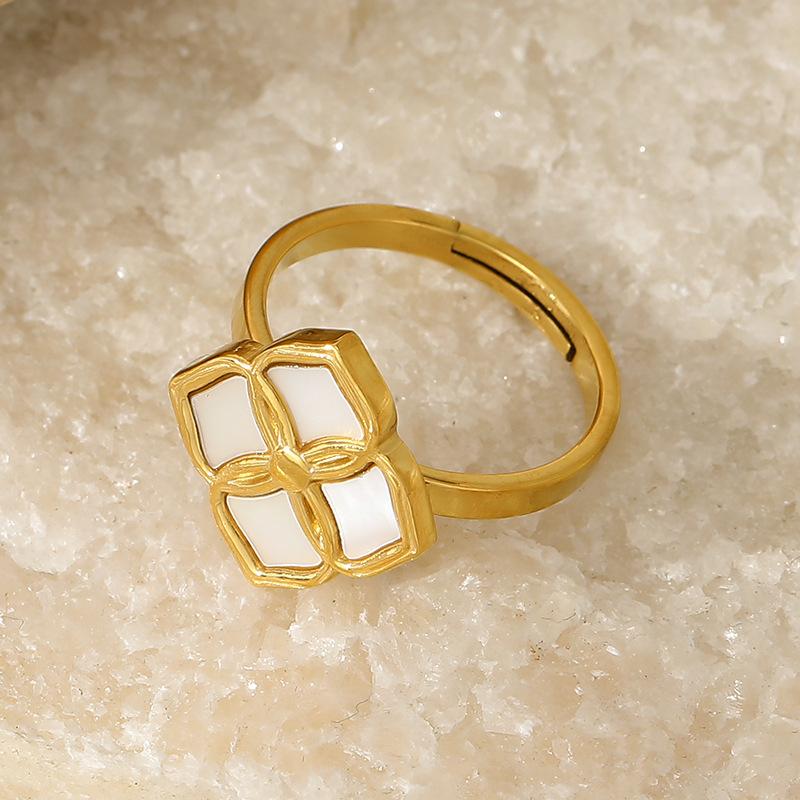 French Light Luxury Fritillary Clover Ring Stainless Steel Gold Plated Adjustable Open Index Finger Ring Versatile Jewelry