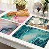 Green Rose Pink Marble Printing Linen Placemat for Dining Table Drink Coaster Home Decor Dining Mat Modern Kitchen Cup Pads