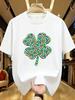 WDS01289Clover Four Leaf Clover Graphic Plus Size Unisexs Printed Crew Neck TShirt Summer Casual Short Sleeve Street Style