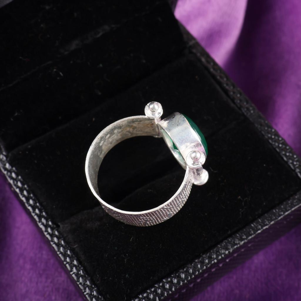 Natural Green Onyx Gemstone 925 Sterling Silver Jewelry Handmade Wedding Ring RR-22-15