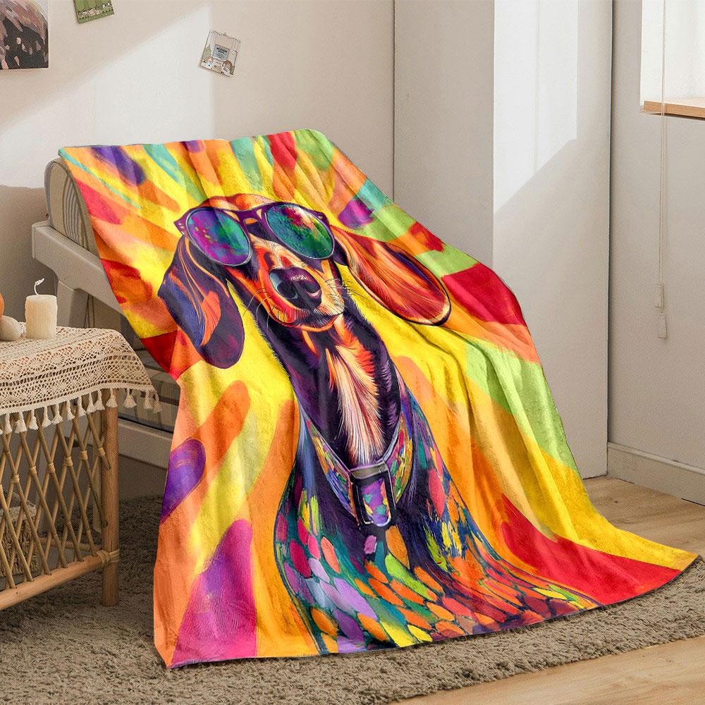 Colorful Dachshund with Sunglasses print blanket soft and cozy perfect for the living room bed sofa or a nap,gift