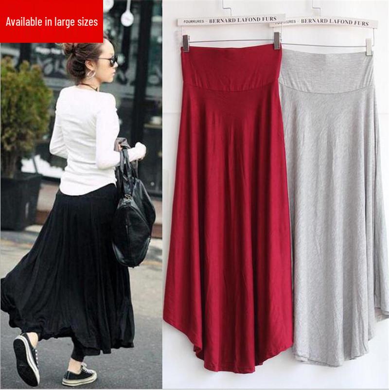 

Korean Style High-Waisted Irregular A-Line Midi Skirt for Women One Size