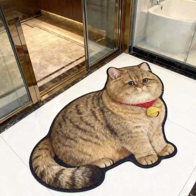 Cartoon Cat Shaped Diatomaceous Earth Bath Mat, Water Absorbent Non Slip Wear Resistant Bathroom Doormat for Toilet Entrance