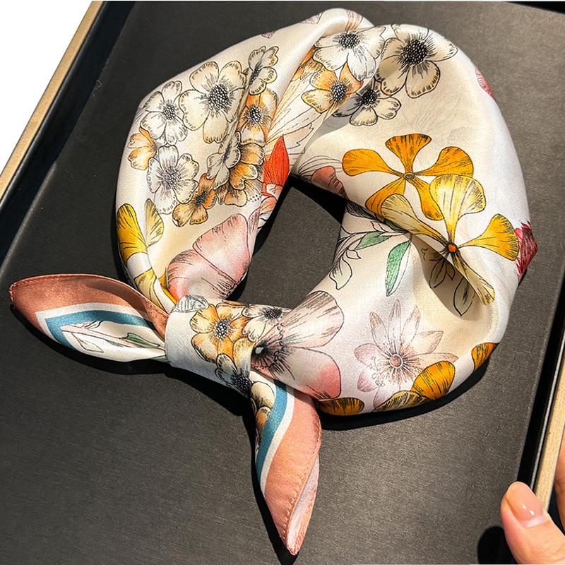 

Kearon 100% Silk 53cm Small Square Scarfs For Women Fashion Towel Female Literary Female Hair Scarfs Ladies Neckerchiefs 53CMX53CM