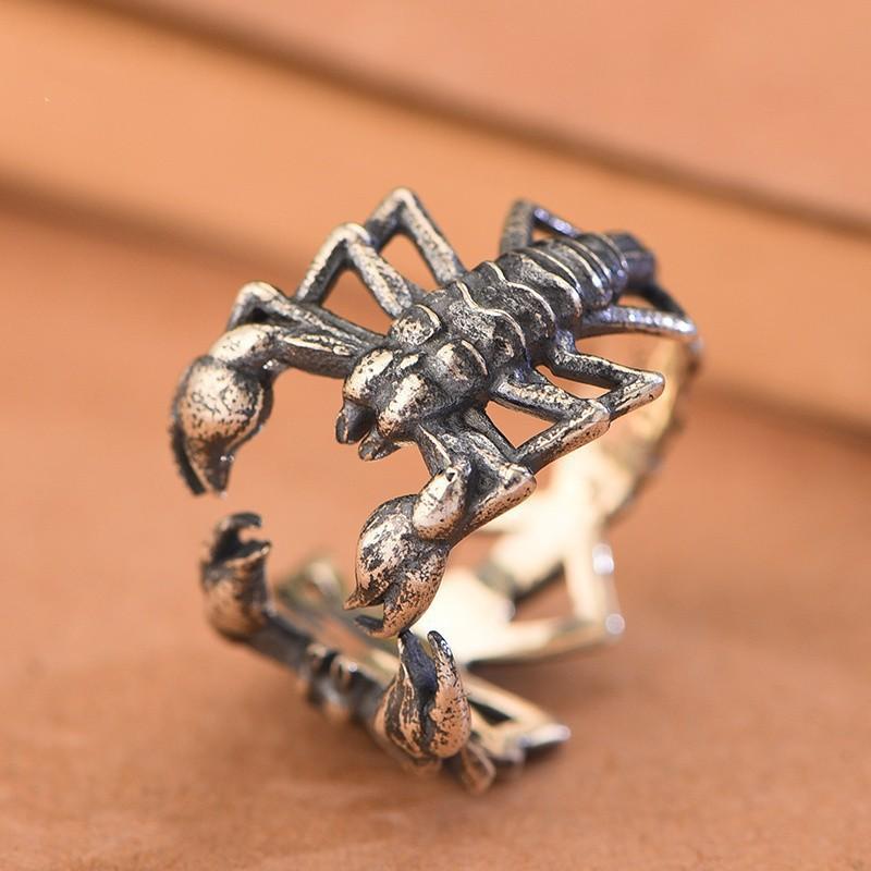 Adjustable Open Ring With Scorpion Motif Vintage Boho Style Plated Copper Unisex Fashion Jewelry