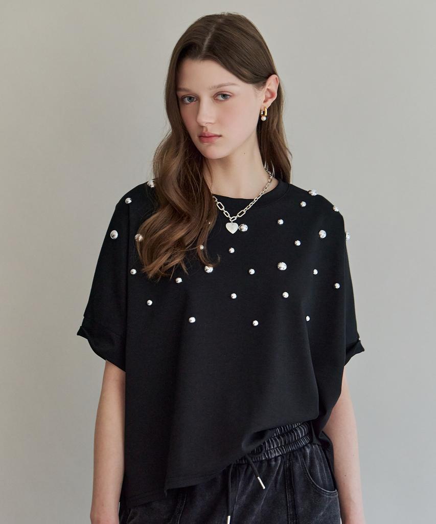 MAXZA Metal Studded Loose Fit Short Sleeve T-Shirt