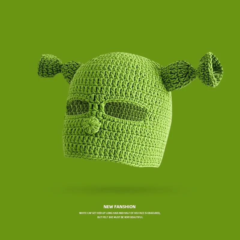 Nuova passamontagna Mostro Lana Invernale Lavorato a Maglia Diavolo Cappelli Halloween Regali di Natale Caldo Invernale Verde Festa Divertente Cappello Cappello Shrek