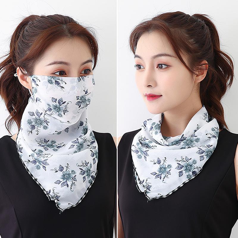 1Pc Summer Women Mask Scarf Sun Protection Mask Outdoor Riding Dustproof Cycling Running Ear Hangers Silk Scarf Handkerchief