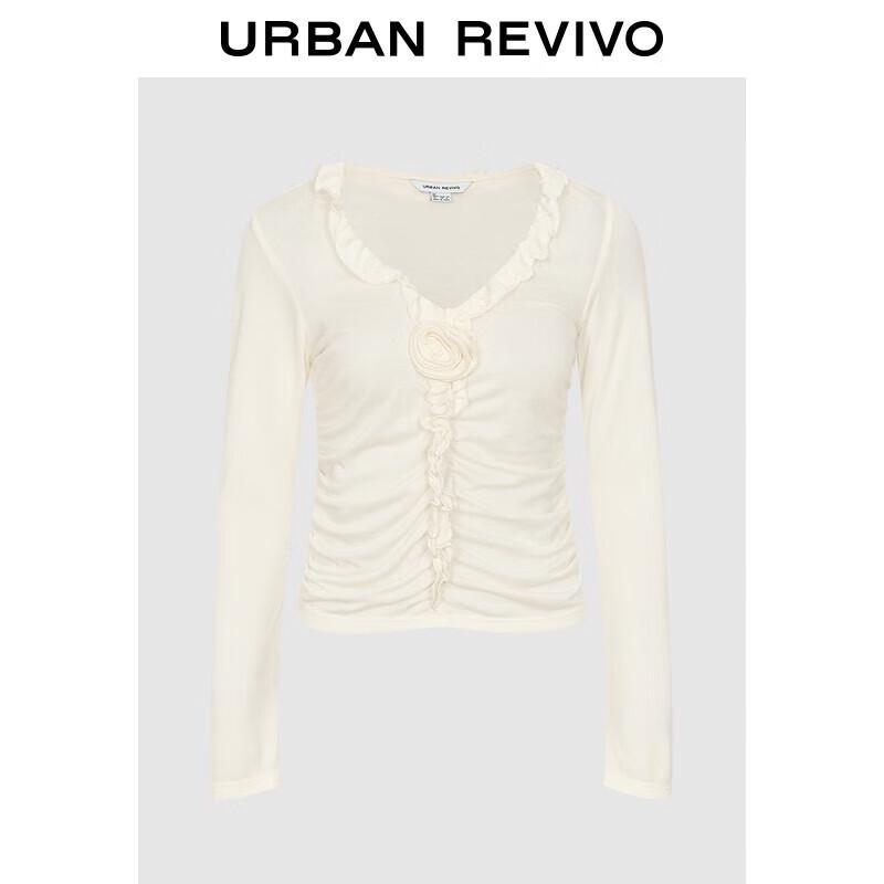 UR 2025 Autumn Women s Sweet 3D Floral Ruffle T-Shirt