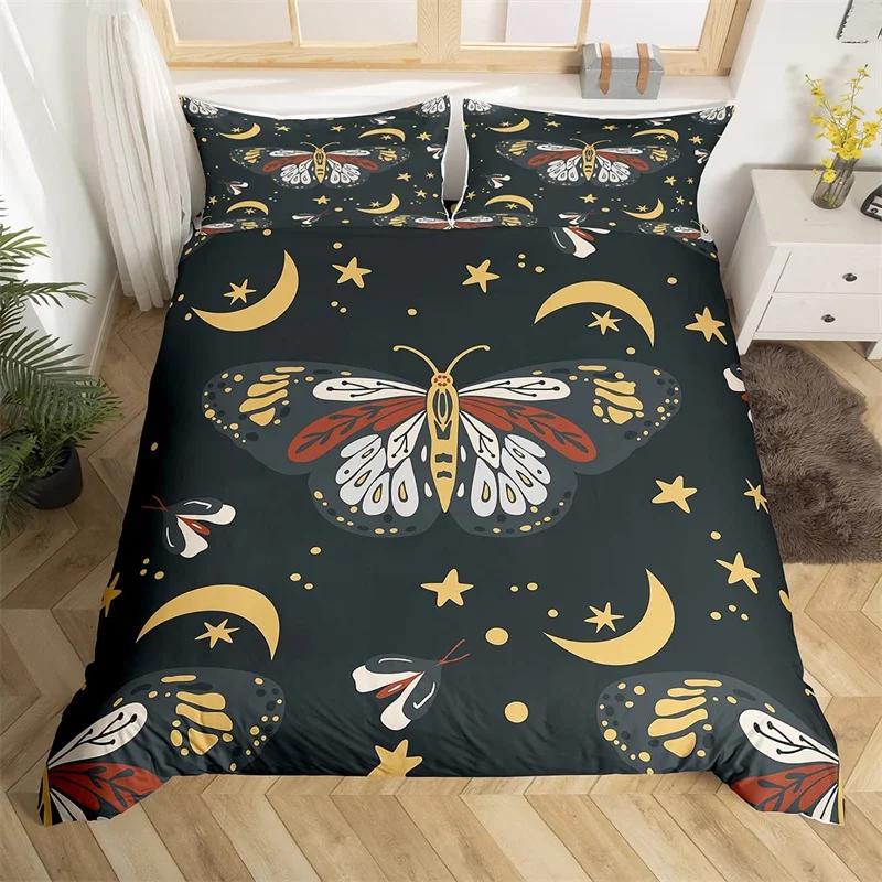 

Death Moth Duvet Cover Queen Size Gothic Skull Boho Comforter Black White Skeleton Soft Bedding Set EU single(135x200cm)