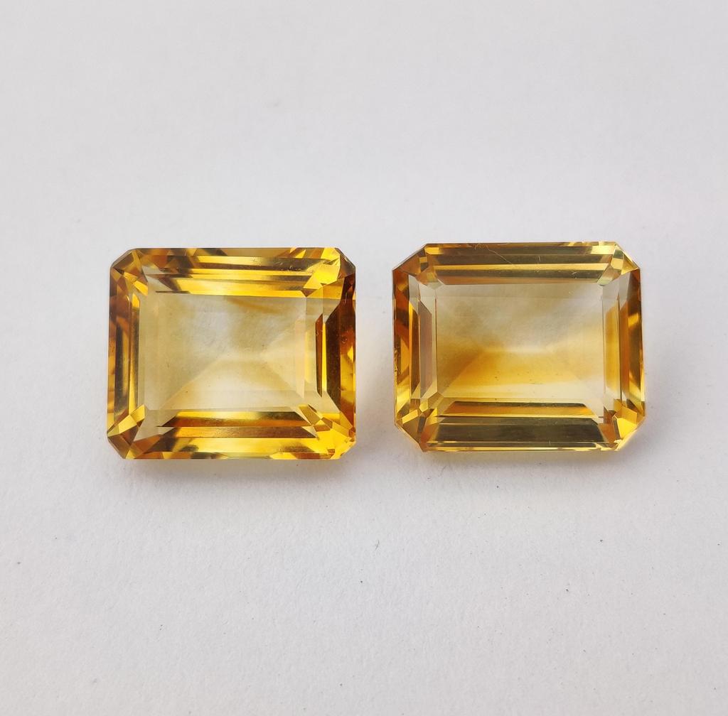 2 Pieces Emerald Cut Natural Citrine Faceted Gemstone, Loose 19.45 Carat Gemstone, 14x12x7 mm Size.