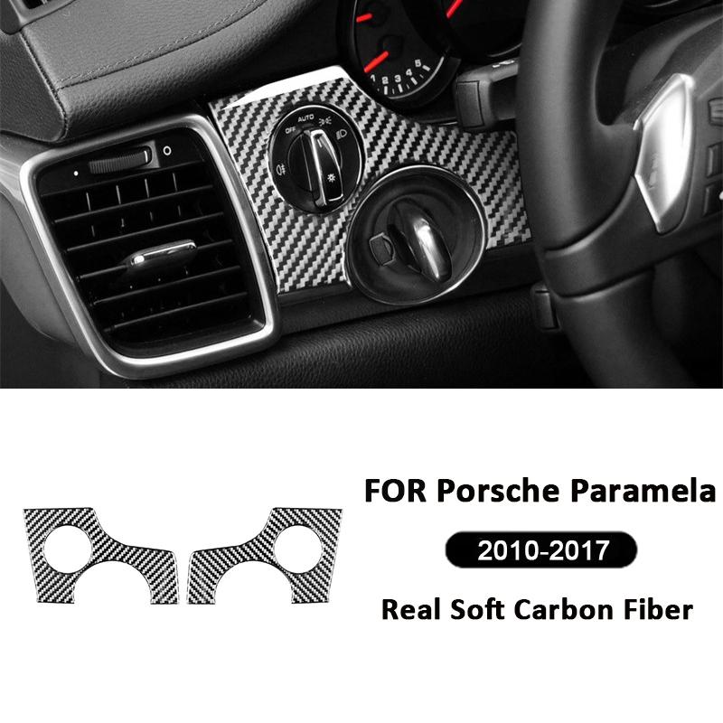 For Porsche Paramela 2010-2017 Carbon Fiber Car Headlight Control Panel Switch Trim Frame Decoration Sticker Interior Parts