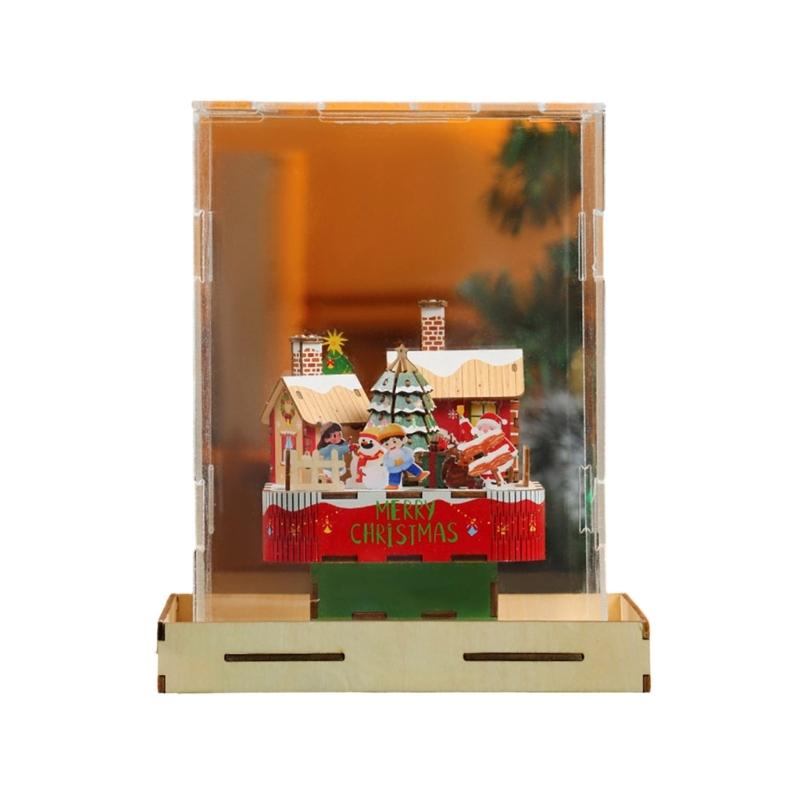 Christmas Wooden Music Box Model Building Block Handmade Holiday Decoration Boys and Girls Birthday Gift