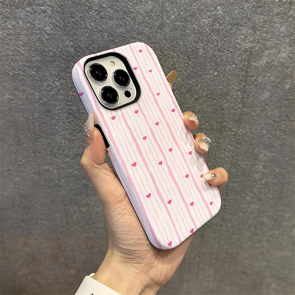 Ins Pink Love Striped Girl Heart Film Mobile Phone Case for iPhone17Pro Apple 14 Spot Wholesale