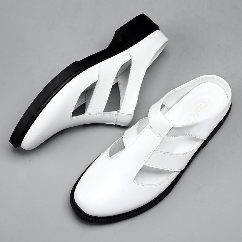 Fashion Comfort Leather Mens Muller Shoes Summer Casual Shoes Anti-collision Toe Male Slippers Outdoor Man Lazy Shoeas Fashion Half Drag