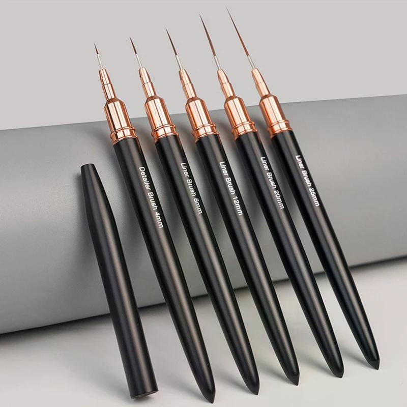 5 Pcs/Set Professional Nail Art Liner Brush For Striping Painting Design,Gel Liner Nail Art Brushes For Nails 7/9/11/15/20mm