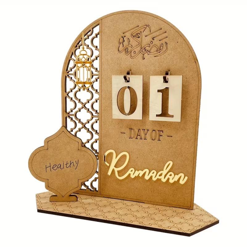 Eid Mubarak Wooden Advent Calendar for Ramadan Countdown Date Tracker 2026 Islamic Holiday DIY Gift for Kids