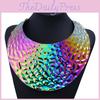 Fashionable Colorful Embossed Metal Disc Design Women Necklace For Alternative Jewelry Enthusiasts