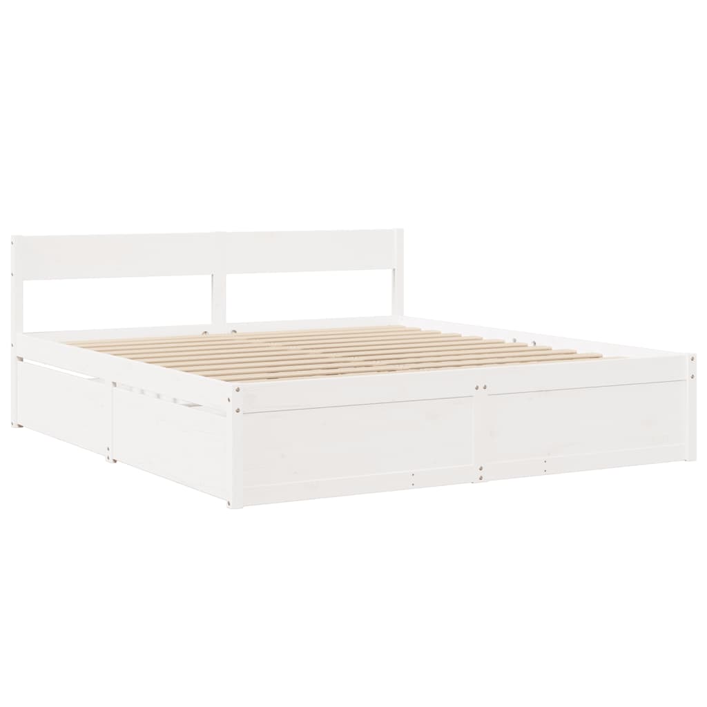 Vidaxl Bed Frame Without Mattress, White, 180X200 Cm, Solid Pine Wood