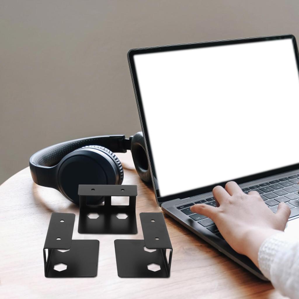 ERINGOGO Under-Desk Laptop Holder, 3-Pack, Storage Stand, Metal, Screws Included, Protective Pads, Laptop/Keyboard Mount Bracket, Space-Saving, Clamsh